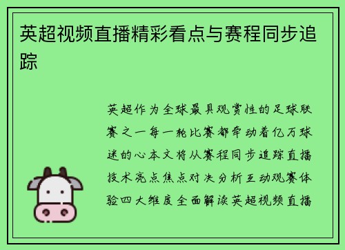 英超视频直播精彩看点与赛程同步追踪