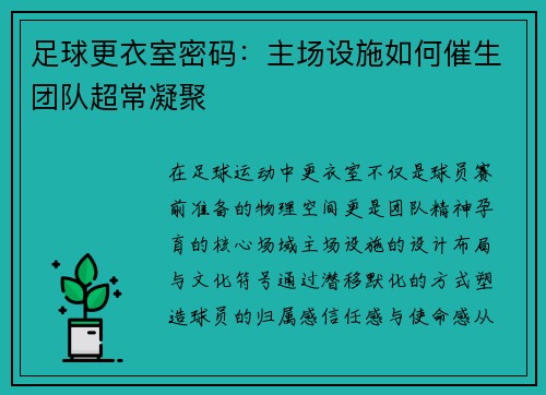 足球更衣室密码：主场设施如何催生团队超常凝聚