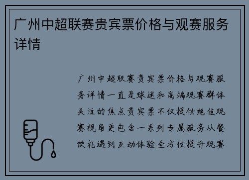 广州中超联赛贵宾票价格与观赛服务详情